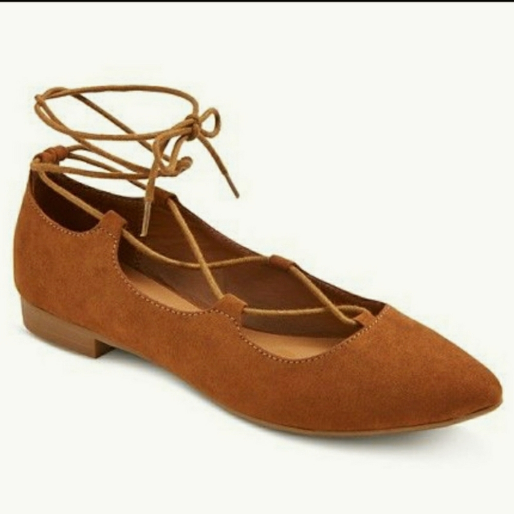 Suede Lace up Ballet Flats